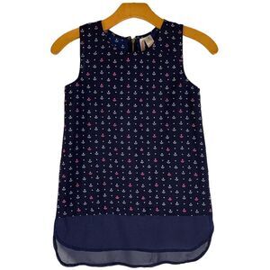 Japan Kids Girl's size 12 Navy Pink White nautical Anchor Sleeveless Tank Top